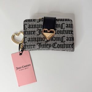 Juicy Couture Black & Gray Heart Accent Card Holder Wallet.